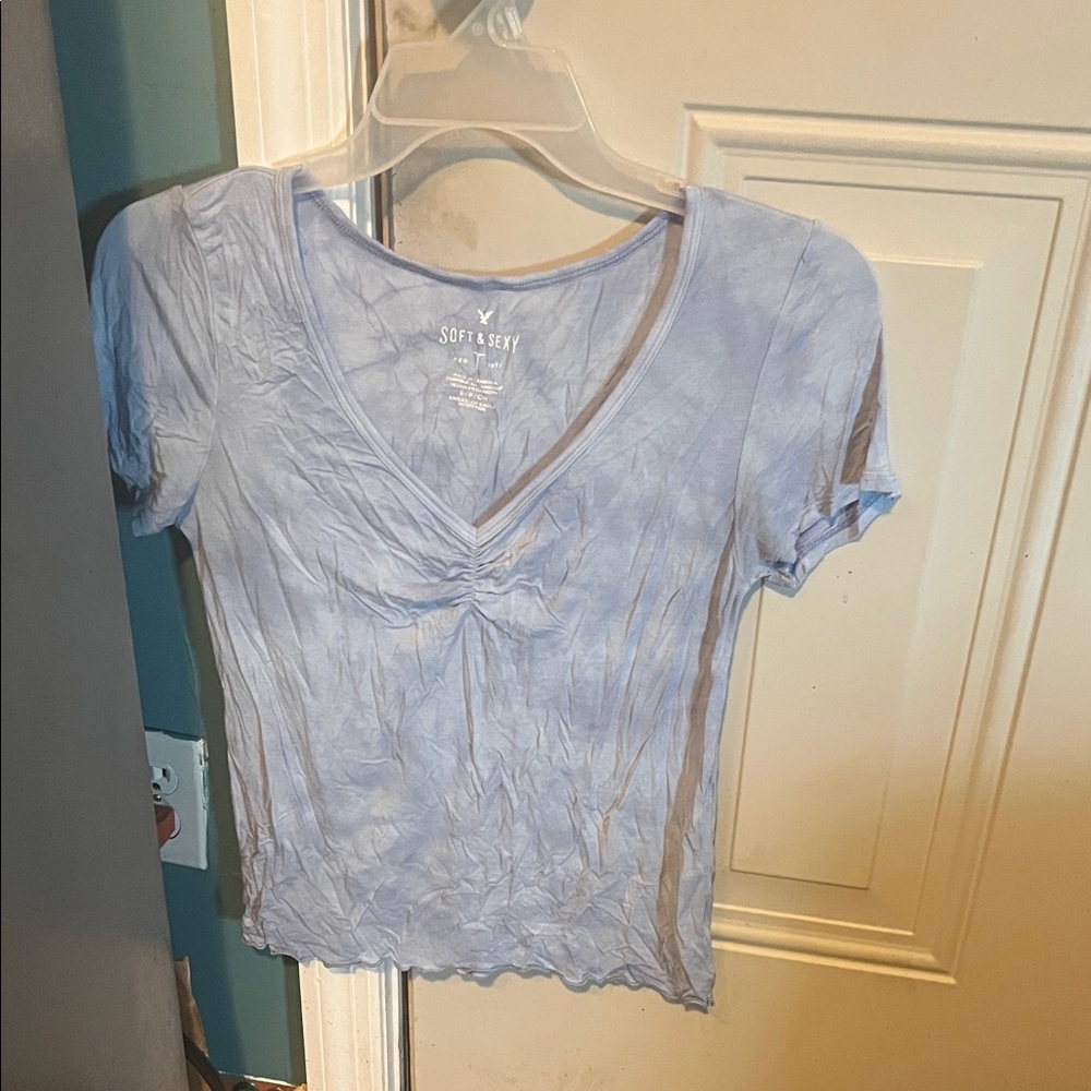American Eagle Outfitters Light Blue V-Neck Blouse